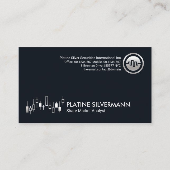 Tarjeta De Visita Mercado de acciones plateado (Anverso)