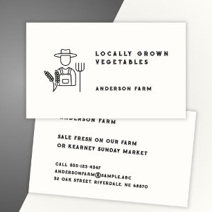 Tarjeta De Visita Mercado minimalista de agricultores negros y blanc