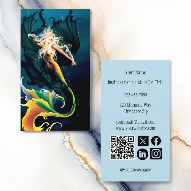 Tarjeta De Visita Mermaid Dragon Fantasy Blue (Subido por el creador)