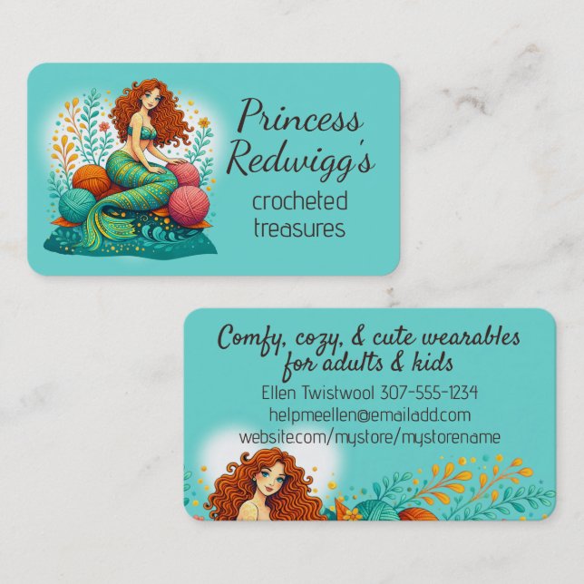 Tarjeta De Visita Mermaid princess crochet knitting knitter handspun (Anverso / Reverso)