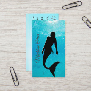 Tarjeta De Visita Mermaid Silhouette Blue Ocean QR Code Profesional