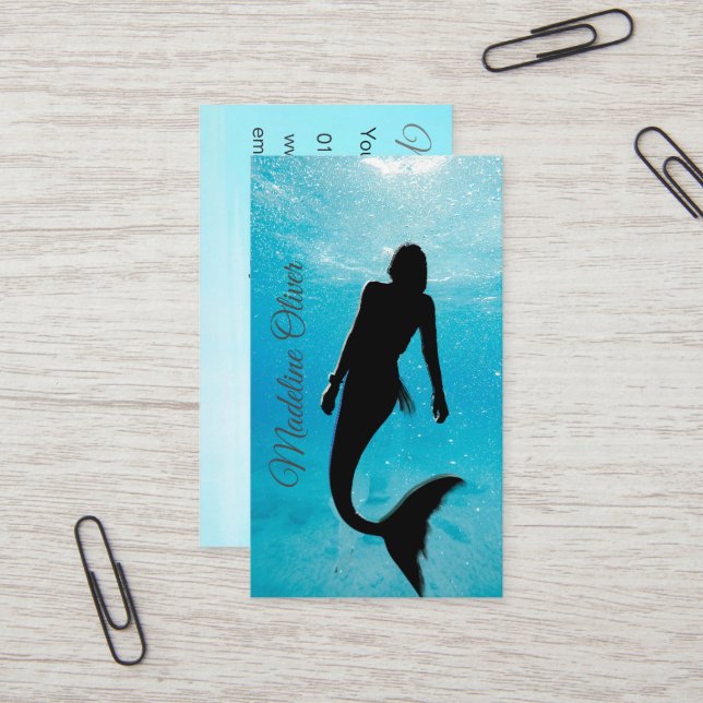 Tarjeta De Visita Mermaid Silhouette Blue Ocean QR Code Profesional (Anverso/Reverso In Situ)