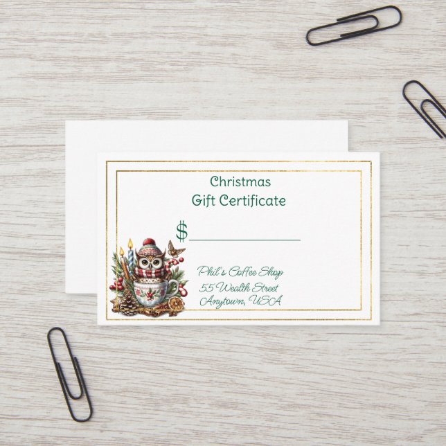 Tarjeta De Visita Merry Christmas Coffee Shop Gift Certificate (Anverso/Reverso In Situ)