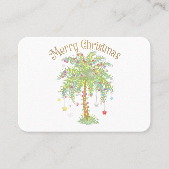 Tarjeta De Visita Merry Christmas Palm Tree Light New Year Tropical  (Anverso)