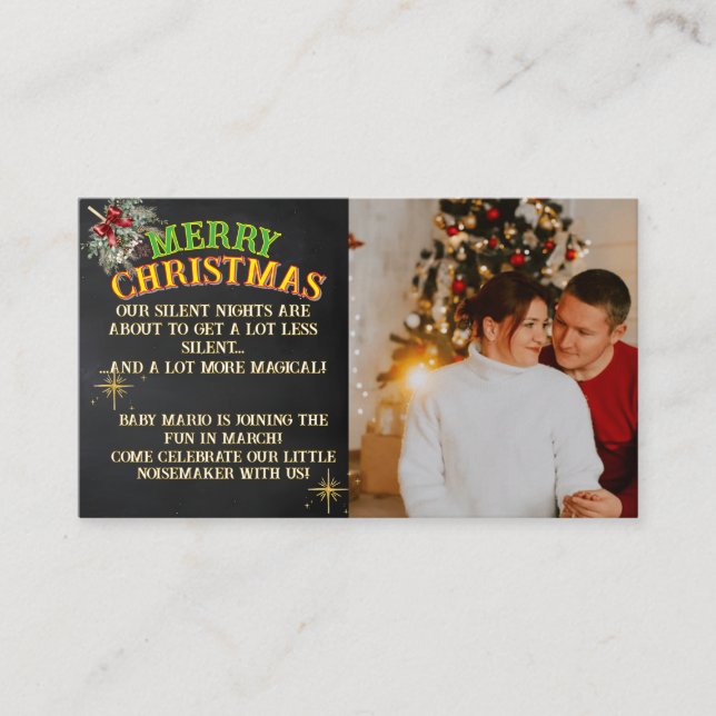 Tarjeta De Visita Merry Christmas Pregnancy Chalkboard Invitation (Anverso)