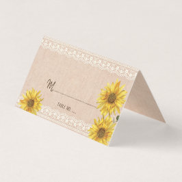 Tarjeta De Visita Mesa Boda Rústica Lace & Burlap Sunflowers No.