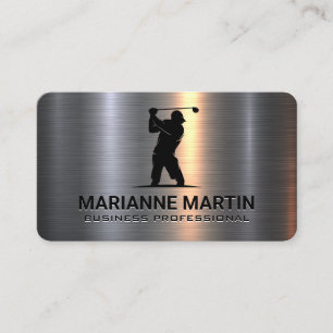 Tarjeta De Visita Metal Aluminio Plateado Golfista Balanceándose