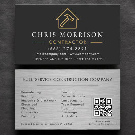 Tarjeta De Visita Metal Building Construction Black Gold QR Code
