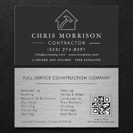 Tarjeta De Visita Metal Building Construction Black Silver QR Code