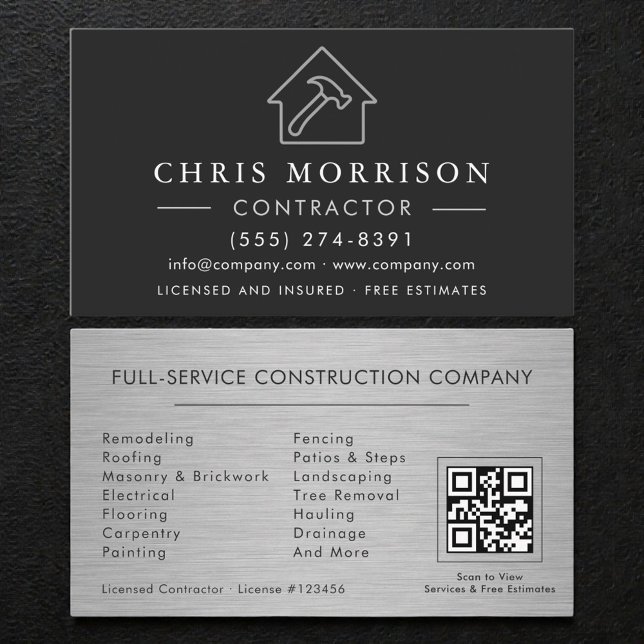 Tarjeta De Visita Metal Building Construction Black Silver QR Code (Subido por el creador)