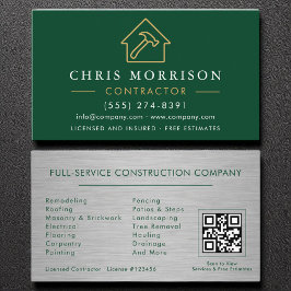Tarjeta De Visita Metal Building Construction Green Gold QR Code