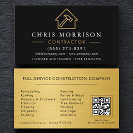 Tarjeta De Visita Metal Building Construction QR Code Black Gold 