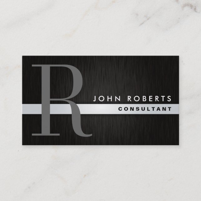 Tarjeta De Visita Metal cepillado moderno elegante del monograma (Anverso)