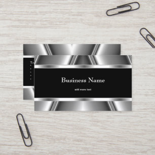 Tarjeta De Visita Metal Cromo Elegante Estilo Negro y Blanco Plata