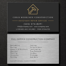 Tarjeta De Visita Metal Handyman Construction Black Gold 