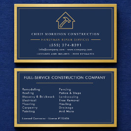Tarjeta De Visita Metal Moderno Mano de Obra Azul Marino Dorado