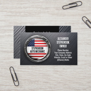 Tarjeta De Visita Metal Patriótico Bandera Americana Mecánico Automo