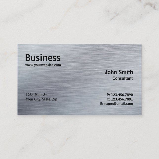 Tarjeta De Visita Metal plateado llano moderno elegante profesional (Anverso)