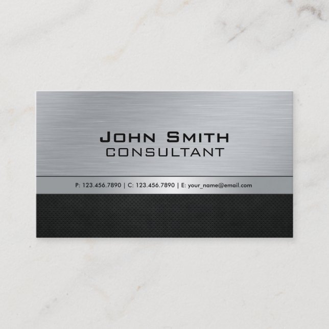 Tarjeta De Visita Metal plateado negro moderno elegante profesional (Anverso)