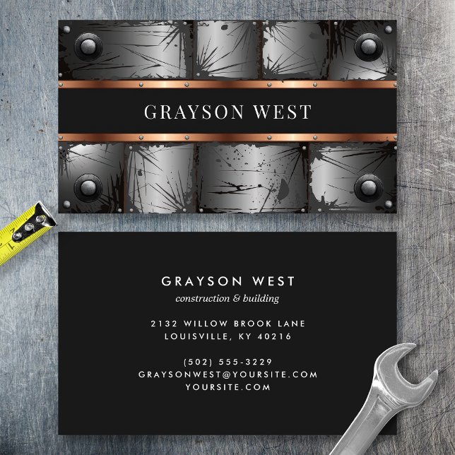 Tarjeta De Visita Metal Riveteado Industrial y Cobre (Subido por el creador)