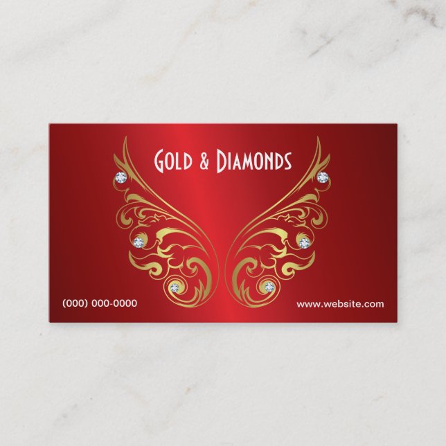 Tarjeta de visita metálica roja del oro y de los (Anverso)