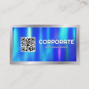 Tarjeta De Visita Metálico Azul   Código QR   Corporativa