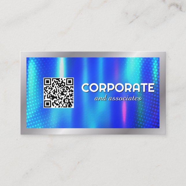 Tarjeta De Visita Metálico Azul | Código QR | Corporativa (Anverso)