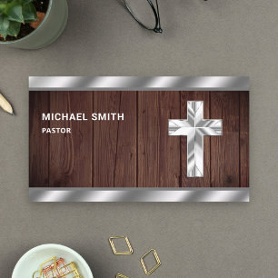 Tarjeta De Visita Metálico de Madera Rusa Jesucristo Pastor Cruzado