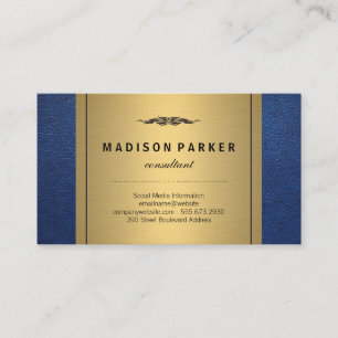 Tarjeta De Visita Metálico de oro de cuero azul