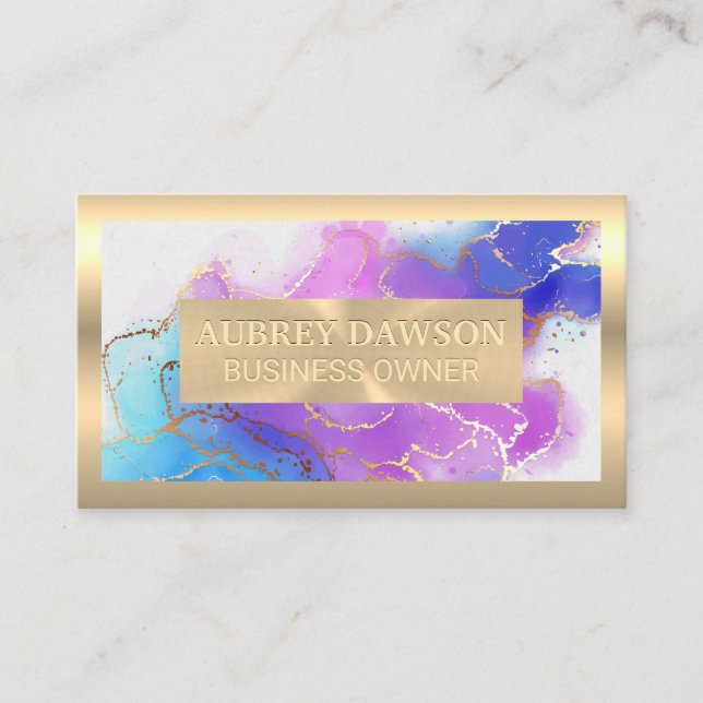 Tarjeta De Visita Metálico de oro | Relieve metalizado dorado acuare (Anverso)