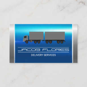 Tarjeta De Visita Metálico de plata azul   Semi Truck