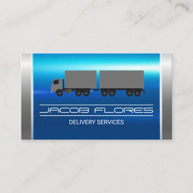 Tarjeta De Visita Metálico de plata azul | Semi Truck (Anverso)