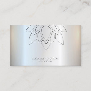 Tarjeta De Visita Metálico elegante de Lotus Silver simple