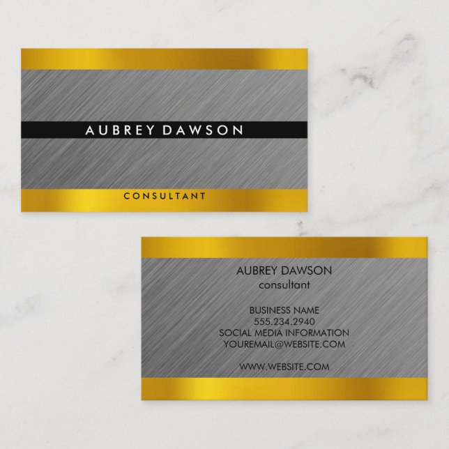 Tarjeta De Visita Metálico plateado dorado (Anverso / Reverso)