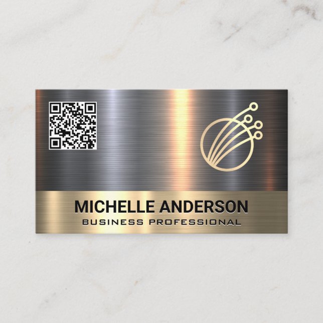 Tarjeta De Visita Metálico plateado dorado | Logotipo | Código QR (Anverso)