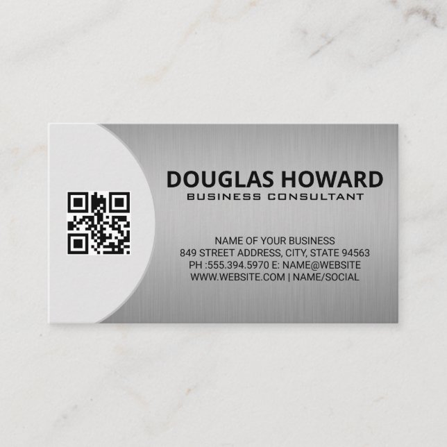 Tarjeta De Visita Metálico plateado moderno | QR (Anverso)