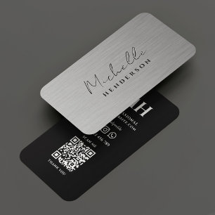 Tarjeta De Visita Metálico Plateado Negro Profesional Moderno
