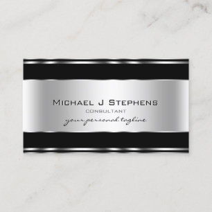 Tarjeta De Visita Metálico Profesional Elegante Moderno Plata Negro