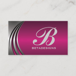 Tarjeta De Visita Metalizado fucsia gris plateado, monograma llamati