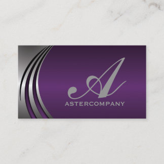 Tarjeta De Visita Metalizado morado gris plateado, monograma llamati