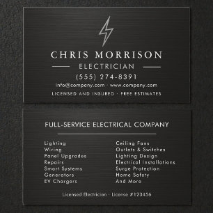 Tarjeta De Visita Metalizado Negro Plata Electricista 