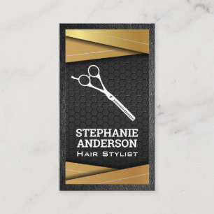 Tarjeta De Visita Metalizado negro y oro   Tijeras de salon
