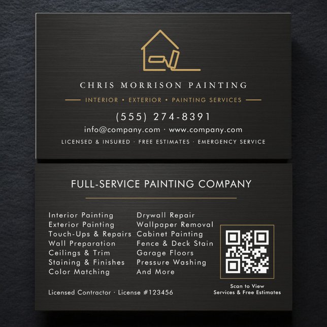 Tarjeta De Visita Metallic Black Gold Painter Painting QR Code (Subido por el creador)