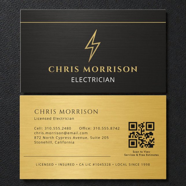 Tarjeta De Visita Metallic Electrician Electrical Contractor QR Code (Subido por el creador)