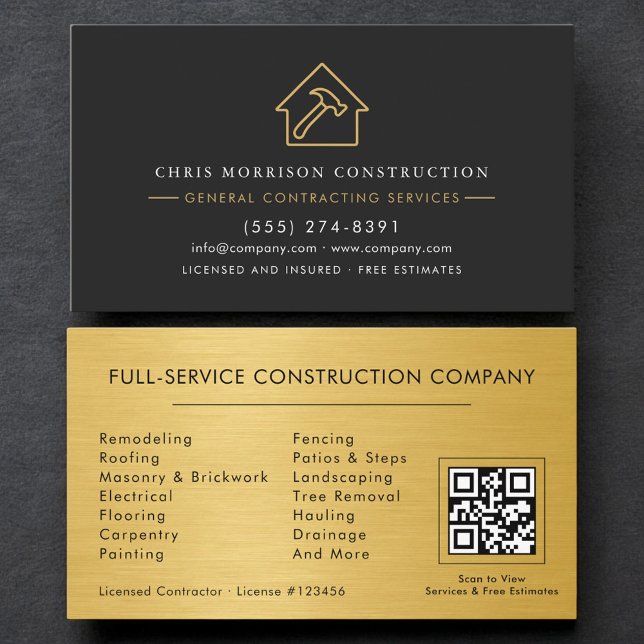 Tarjeta De Visita Metallic Gold General Contractor QR Code (Subido por el creador)