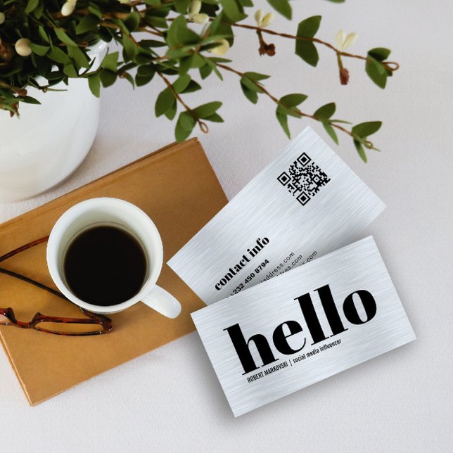 Tarjeta De Visita Metallic Gray Texture Simple Hello (Subido por el creador)