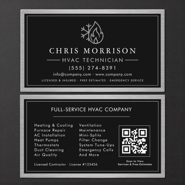 Tarjeta De Visita Metallic HVAC Technician QR Code (Subido por el creador)