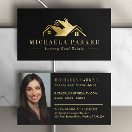 Tarjeta De Visita Metallic Luxury Real Estate Agent Black Gold