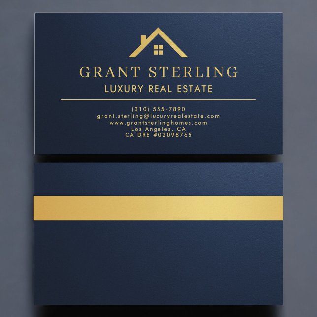Tarjeta De Visita Metallic Luxury Real Estate Agent Navy Blue Gold (Subido por el creador)