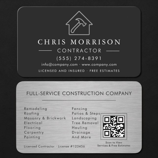 Tarjeta De Visita Metallic Silver Building Construction QR Code (Subido por el creador)